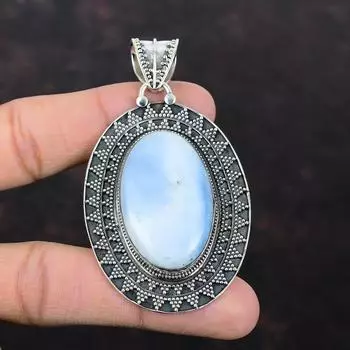 Owyhee Подвеска с синим опалом из стерлингового серебра 925 пробы Подвеска из настоящего драгоценного камня Подвеска ручной работы Винтажные ювелирные изделия Подарок для матери Ювелирные изделия из целебного камня