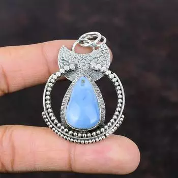 Owyhee Подвеска с синим опалом Красивые ювелирные изделия Подвеска из стерлингового серебра 925 пробы Замечательный драгоценный камень Подвеска ручной работы Подарок на помолвку Заявление Подвеска