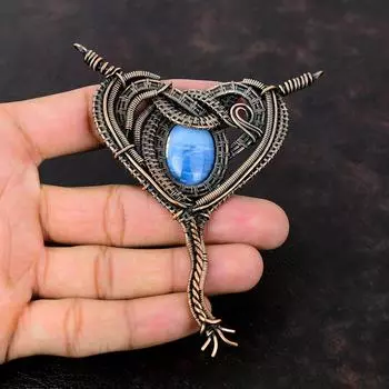 Owyhee Подвеска с синим опалом, медная проволока, кулон, драгоценный камень, медные украшения, кулон ручной работы, этнический кулон, проволочная обмотка, ювелирное изделие, подарок для жены