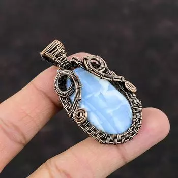 Owyhee Синий Опал Кулон Медная Проволока Обернутые Ювелирные Изделия Подвеска Из Натурального Драгоценного Камня Ювелирные Изделия Ручной Работы Совершенно Новый Подвеска Медные Ювелирные Изделия Подарок Для Мамы