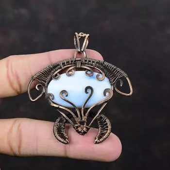 Owyhee Синий Опал Кулон Медная Проволока Обернутые Ювелирные Изделия Кулон Драгоценный Камень Подвеска Черепаха Медные Ювелирные Изделия Ручной Работы Дизайнерский Подвеска Подарок Для Мамы
