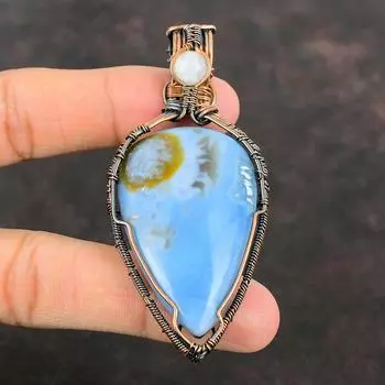 Owyhee Синий Опал Медная Проволока Кулон Ручной Работы Подвеска Из Драгоценного Камня Подарок Для Матери Радуга Лунный Камень Дизайнерские Ювелирные Изделия Ювелирные Изделия Из Проволоки