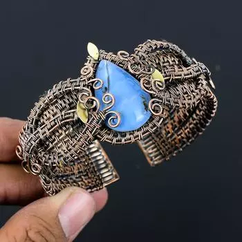 Owyphee опал драгоценный камень ручной работы из медной проволоки регулируемый браслет для любви Adjustable синий