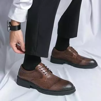 Оксфорды мужские туфли с красной подошвой модные деловые повседневные вечерние банкетные повседневные ретро резные туфли-броги на шнуровке 38 коричневый