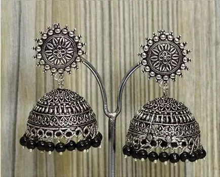 Оксидированные серьги Джумка, серебро афгани