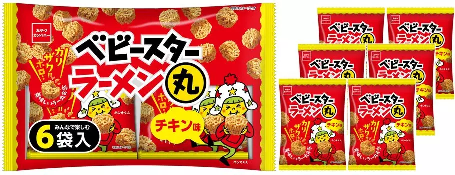 Oyatsu Company Baby Star Ramen Round со вкусом курицы 6 пакетиков 132 г x 15 пакетиков [Официальный] (Один укус, одноразовая порция, закуска)
