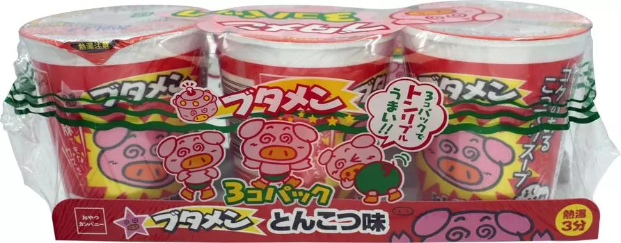 Oyatsu Company Butamen Tonkotsu Flavor Pack 3 x 16 шт. Стаканчик Ramen для взрослых Купить мгновенные конфеты для ночного перекуса [Официальный] (Мини Рич)