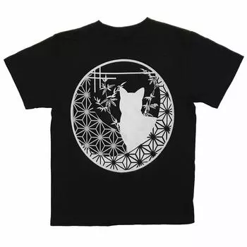 oz super heavy thick fabric printing round window cat black 4L [Edoten] T-shirt 7.4 (back print) (3XL)