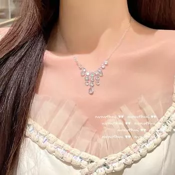 Озерная вода, тень, капля воды, шампуры, ожерелье с драгоценными камнями, античный смысл, 18-каратное золотое покрытие, занавеска из бисера, циркониевое ожерелье с кисточкой, колье