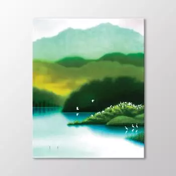 Озеро и стол с цаплями