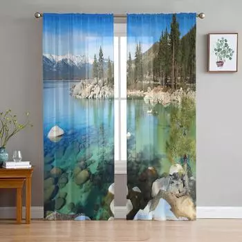 Озеро Зимний Лес Тихая Тень Шифоновые Прозрачные Шторы для Гостиной Спальни Украшения Дома Окно Вуаль Тюль Шторы Шторы W135 x H114cm
