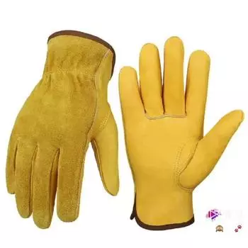 Оже Озеро+садовые перчатки, инструменты из воловьей кожи, пчеловодство, сварка, охрана труда, против укусов, против порезов, против скольжения, износостойкие перчатки L жёлтый