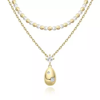 Ожерелье 1 Золотая фасоль Двойное ожерелье Цирконий Ракушка Жемчуг Серебро S925 Простое блестящее ожерелье Унисекс Подарок на день рождения Подарочная упаковка включена