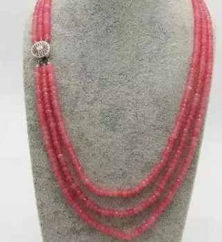 ОЖЕРЕЛЬЕ 3 ряда 2X4 мм НАТУРАЛЬНЫЕ ГРАНЕННЫЕ розовые САПФИРЫ С ДРАГОЦЕННЫМИ КАМЕНЬМИ