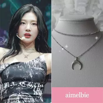 [Ожерелье Aespa NingNing] Многослойное колье-колье со стразами и перевернутым полумесяцем - серебро