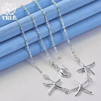 Ожерелье AliZero из стерлингового серебра 925 пробы с тремя пятиконечными звездами, 18 дюймов, подходит для свадебных вечеринок, модные ювелирные изделия 45cm