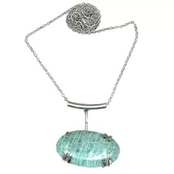 Ожерелье Амазонит Драгоценный Камень Натуральные Бусины Круглые 20 Синий Кулон Серебряный Граненый