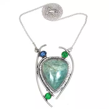 Ожерелье Амазонит Драгоценный Камень Натуральные Бусины Круглые 20 Синий Кулон Граненый