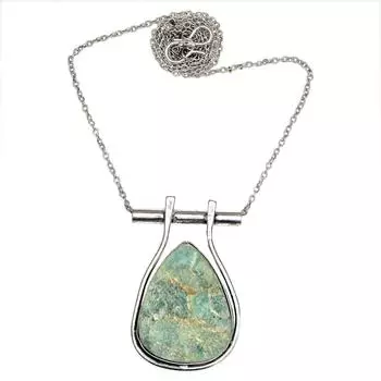 Ожерелье Амазонит Драгоценный Камень Натуральные Бусины Круглые 20 Синий Кулон Серебряный Граненый