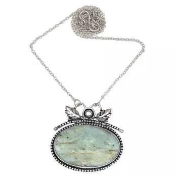 Ожерелье Амазонит Драгоценный Камень Натуральные Бусины Круглые 20 Синий Кулон Серебряный Граненый