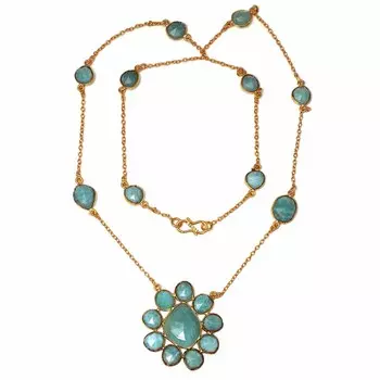 Ожерелье Амазонит Фецетовидный Драгоценный Камень Ручной Работы Антикварные Украшения 26