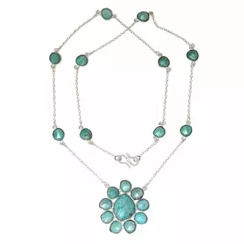 Ожерелье Амазонит Фецетовидный Драгоценный Камень Ручной Работы Антикварные Серебряные Украшения 26