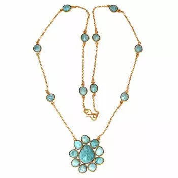 Ожерелье Амазонит Фецетовидный Драгоценный Камень Ручной Работы Антикварные Серебряные Украшения 26