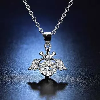 Ожерелье «Ангел» для женщин, однокаратный кулон «Корона любви», имитация муассанита, набор цепочек