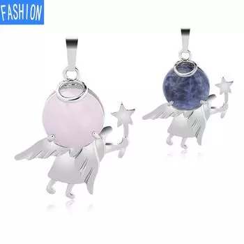 Ожерелье Ангела Кулон Многоцветный Натуральный Камень Кристалл Кулон Крыло Ангела Женский amethyst