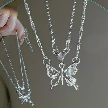 Ожерелье-бабочка 17 км Y2K для женщин и девочек, серебряный цвет, подвеска с кристаллами на ключице, модное новое модное вечерние 2023 CS55419-China