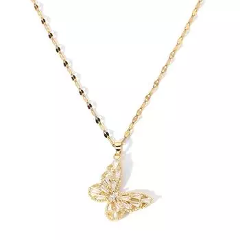 Ожерелье-бабочка, элегантное, изысканное, из нержавеющей стали, золотое ожерелье с подвеской-бабочкой