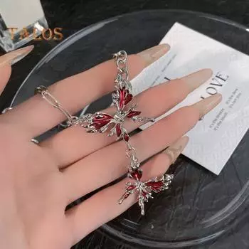 Ожерелье-бабочка для женщин, крутая изящная цепочка на ключицу, ювелирные изделия, подарки, гипоаллергенное универсальное ожерелье для свиданий, вечеринок и повседневной носки красный