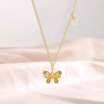 Ожерелье-бабочка для женщин, новый стиль дворца, нишевый дизайн, темперамент, легкая роскошная цепочка на ключицу с жемчугом