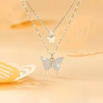 Ожерелье-бабочка из чистого серебра S999, женское двухслойное серебряное ожерелье с подвеской, роскошное ожерелье-цепочка на ключицу в стиле меньшинства 999