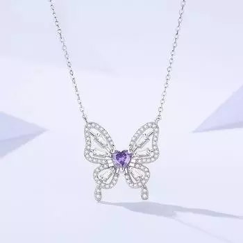 Ожерелье-бабочка из стерлингового серебра S925 для женщин, универсальное и роскошное. Цепочка на ключицу в лесном стиле с полой подвеской из циркония в форме сердца Adjustable size