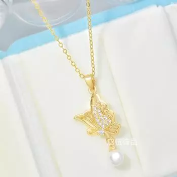 Ожерелье-бабочка из титановой стали, женский дизайн, простое, темпераментное, с микроинкрустацией, подвеска на цепочке, ювелирное изделие