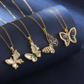 Ожерелье-бабочка из высококачественной меди, инкрустированное цирконом, милая и модная персонализированная цепочка на ключицу из нержавеющей стали