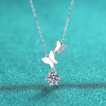 Ожерелье-бабочка, осенне-зимний женский дизайн, цепочка на ключицу из стерлингового серебра 925 пробы с муассанитами, серебряные украшения