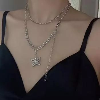 Ожерелье-бабочка с микро-бриллиантами для женщин и девочек, модная корейская цепочка на ключицу, которую можно использовать в качестве украшения на талию.