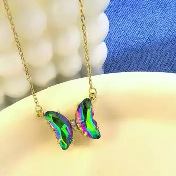 Ожерелье-бабочка с постепенным изменением, женский тренд, кулон с кристаллами мечты, цепочка для ключицы