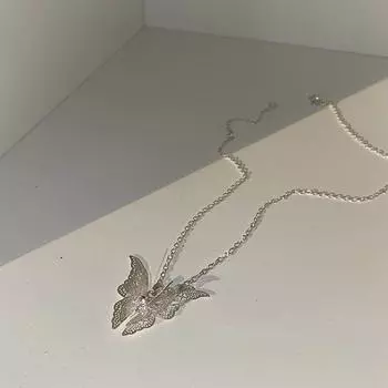 Ожерелье Бабочка Серебряное Ажурное Ювелирное Изделие Простое Модное Элегантное Универсальное И