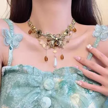 Ожерелье-бабочка со стразами, ретро-женское колье-чокер, темпераментное винтажное ожерелье с цирконием для девочек золотой