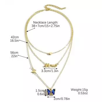 Ожерелье-бабочка Женское легкое роскошное премиальное синее хрустальное ожерелье-бабочка Многослойное ожерелье-бабочка