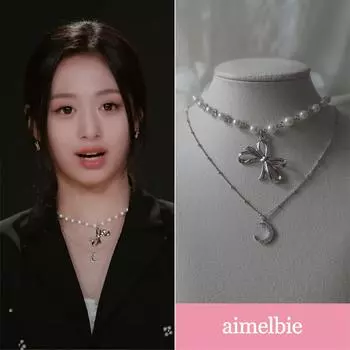 [Ожерелье BABYMONSTER Aheon] Многослойное ожерелье принцессы с бантом и луной - серебряный цвет