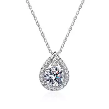 Ожерелье Bague Ringen из стерлингового серебра 925 пробы с муассанитом, ювелирные изделия для женщин, подвеска в форме капли воды с восемью сердцами, восемью стрелами 1ct length 45cm чёрный