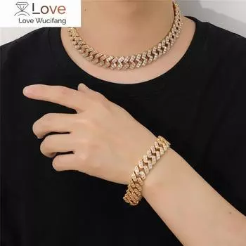 Ожерелье Baguette Miami Cuban Link с фианитами, цепочкой Iced Out, модные роскошные блестящие мужские украшения в стиле хип-хоп 18inch