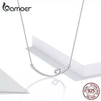 Ожерелье BAMOER из стерлингового серебра 925 пробы с сердечком счастья, длинная цепочка для женщин
