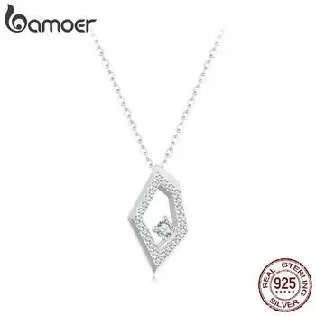 Ожерелье BAMOER из стерлингового серебра 925 пробы с геометрическим рисунком, индивидуальное ожерелье из белого золота для женщин SCN517
