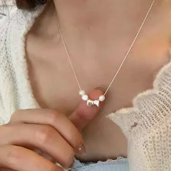 Ожерелье-бант из натурального пресноводного жемчуга, женская французская ретро-легкая роскошная элегантная модная универсальная цепочка на шею, цепочка на ключицу