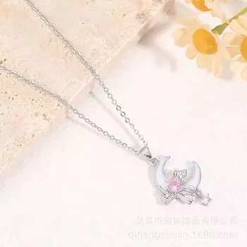 Ожерелье-бант из титановой стали Женское Легкая роскошь Простое Универсальное Циркон Сердце Луна Подвеска Аксессуары